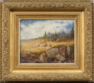 Antique American Original Hudson River School Framed Landscape Oil Painting