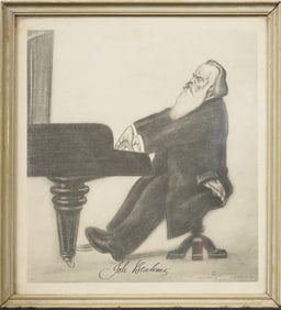 Vintage Framed Piano Portrait Print of Johannes Brahms