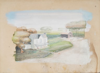 Antique American Regionalist Super Detailed Miniature Farm Landscape Bucolic Original Painting