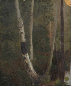 Antique American Forest Interior Tree Study Hudson River School Sketch Oil Painting