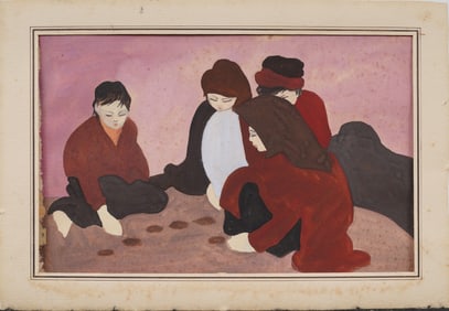 Style of Phan Chanh Nguyen (1892 - 1984) Vintage Vietnamese Children Playing Original Painting