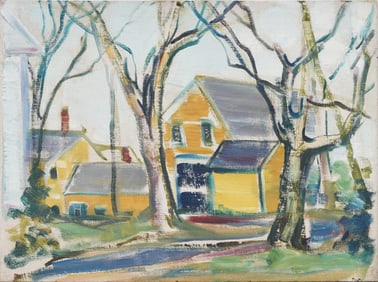 Vintage American Modernist Landscape Original Oil Painting