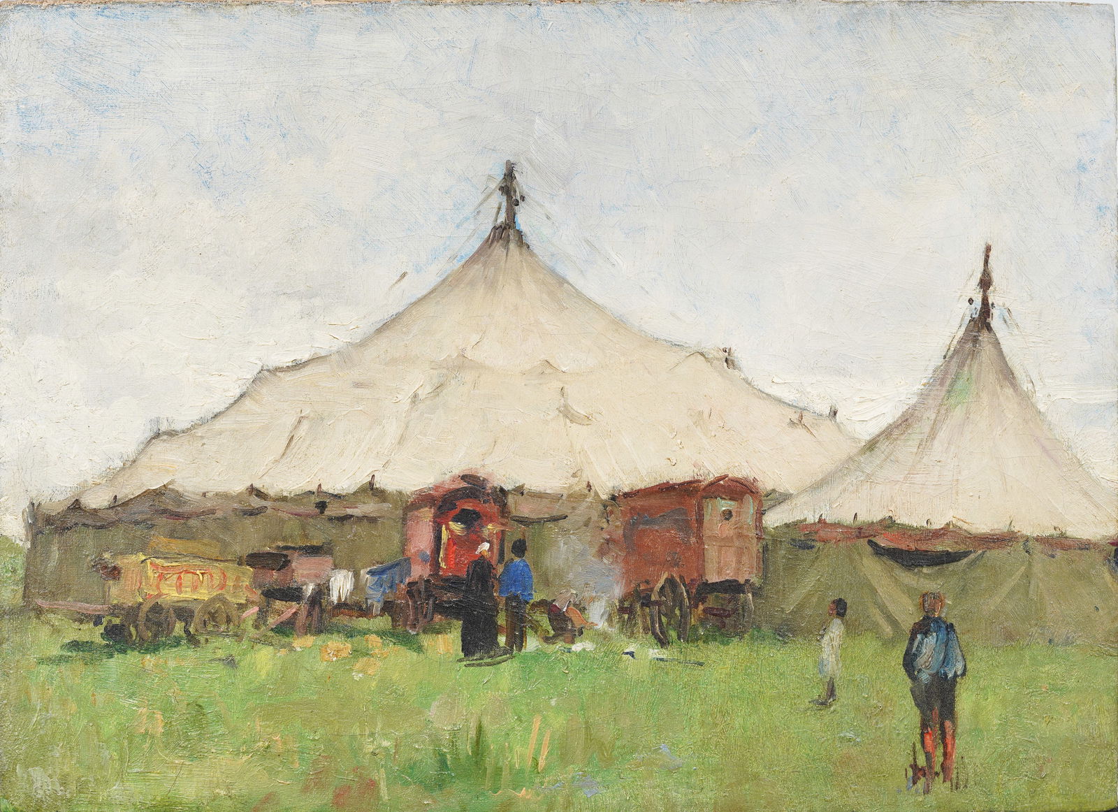 Antique American Ashcan School Circus Tent Modernist Landscape Original Oil Painting (1 of 6)