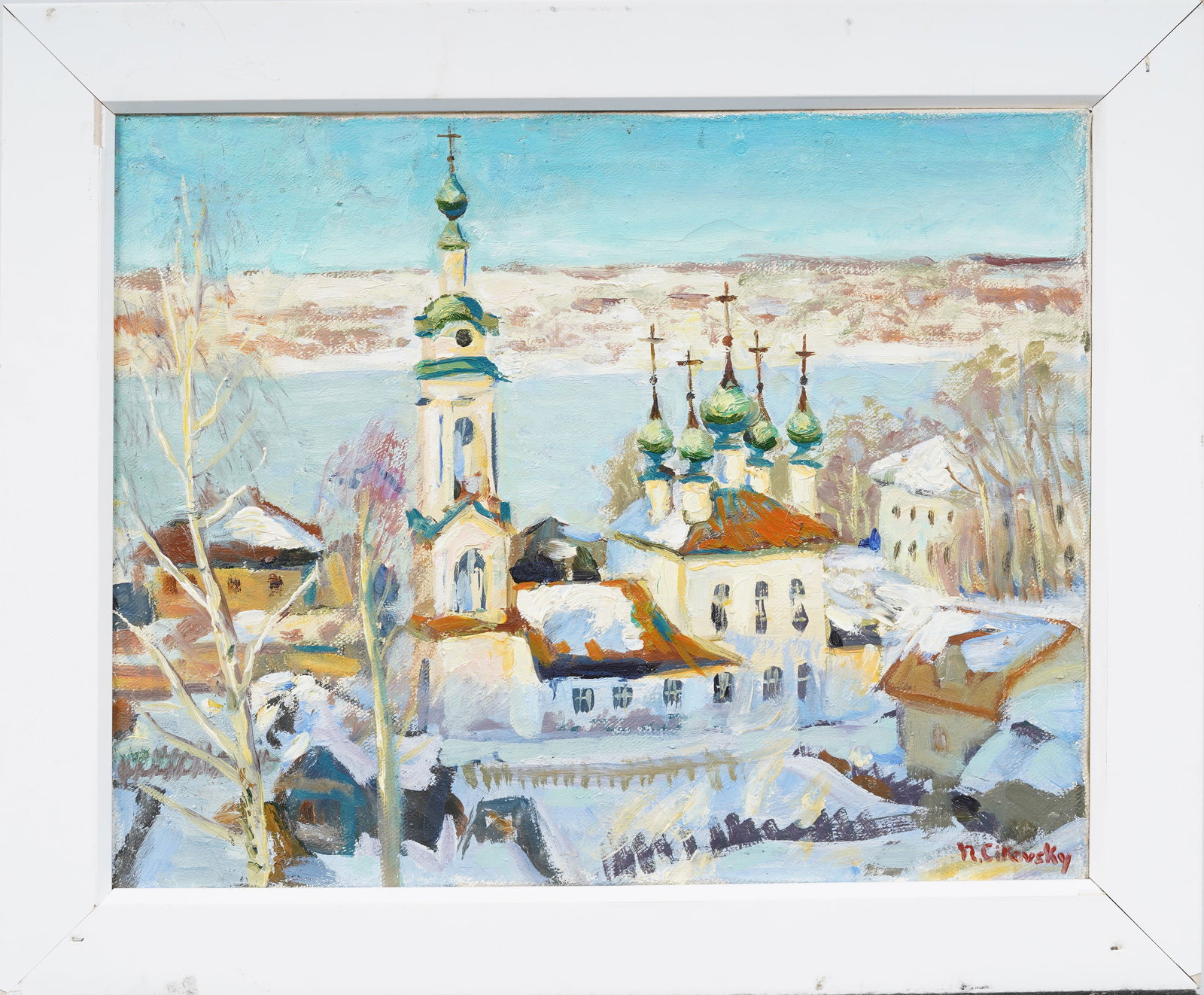 Nicolai S. (Nicola) Cikovsky (1894 - 1984) Signed Russian American Impressionist Framed Painting: Antique Russian American impressionist oil painting by Nicolai S. (Nicola) Cikovsky (1894 - 1984). Oil on canvas. Signed. Framed. Measuring: 15 by 18 inches overall, and 12 by 15 painting alone. Pleas