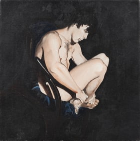 Vintage Male Nude Studio Portrait Oil Painting
