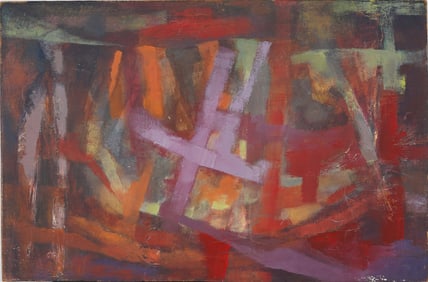 Vintage American Modernist Abstract Expressionist Mid Century Original Oil Painting