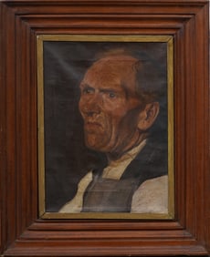 Antique American School Ashcan Portrait Seasoned Bartender Framed Oil Painting