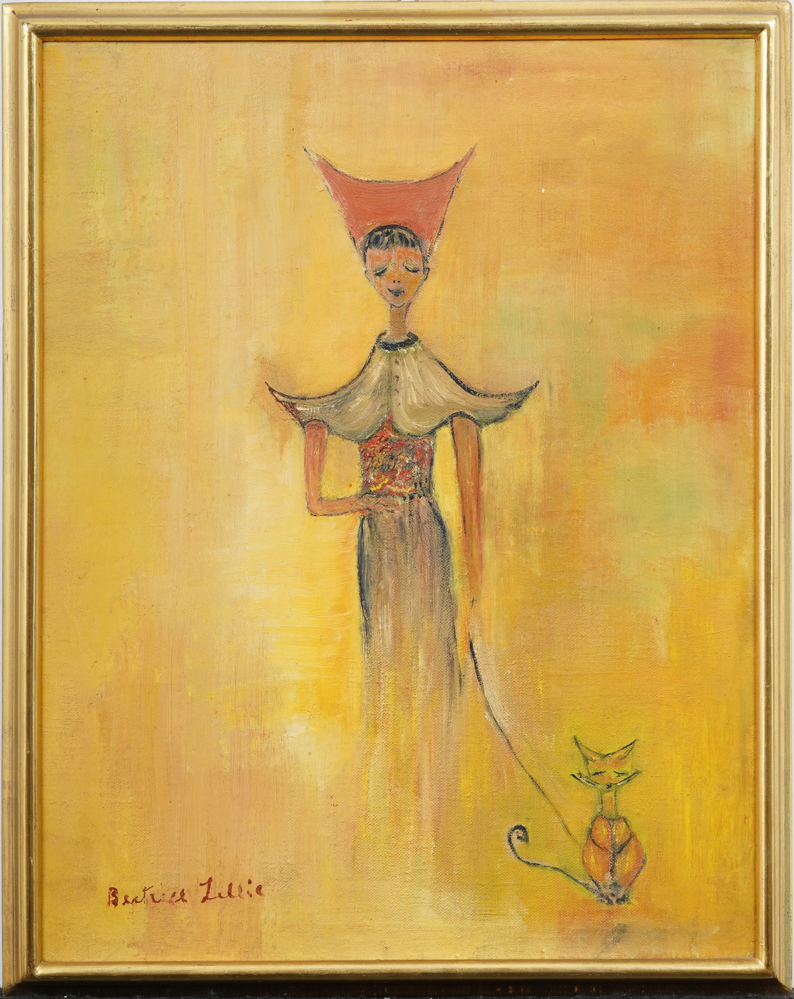 Beatrice Lillie(1894 – 1989) Important Canadian Modernist Cat Walking Portrait Signed Oil Painting: Antique Canadian modernist oil painting by Beatrice Lillie(1894 – 1989). Oil on canvas. Signed. Framed. Measuring: 19 by 16 inches overall, and 18 by 14 painting alone. Please see all images for con