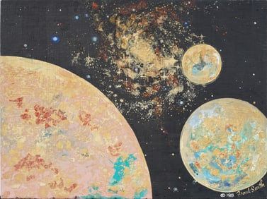 Vintage Signed Celestial Moonscape Outer-space Galaxy View Oil Painting