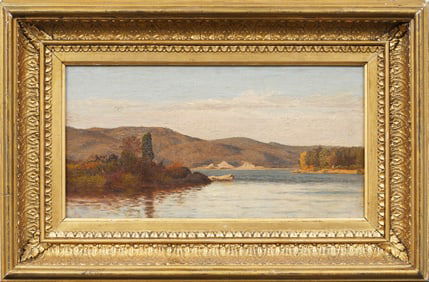 Important Antique American Hudson River School Luminous Framed Landscape Original Oil Painting