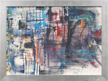 Vintage American Modernist Abstract Expressionist Framed Original Oil Painting