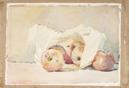 Antique American Modernist Apple Still Life Watercolor Original Painting