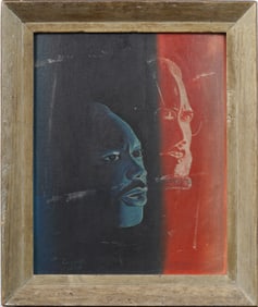 Vintage American Modernist Black Male Portrait Signed Framed Original Oil Painting