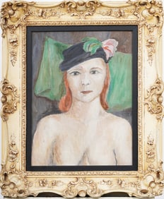 Vintage American School Modernist WPA Social Realist Woman Portrait Framed Original Oil Painting