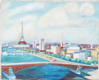 Vintage Paris Cityscape European Modernist Original Oil Painting