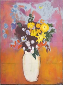 Vintage American School Modernist Flower Still Life Original Oil Painting