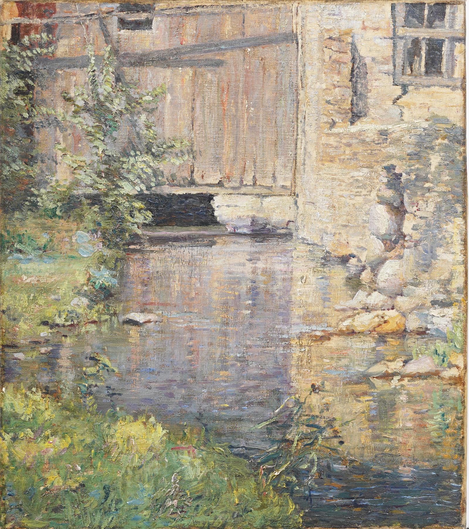 Antique American Pennsylvania Impressionist Landscape Framed Mill Scene Original Oil Painting (1 of 7)