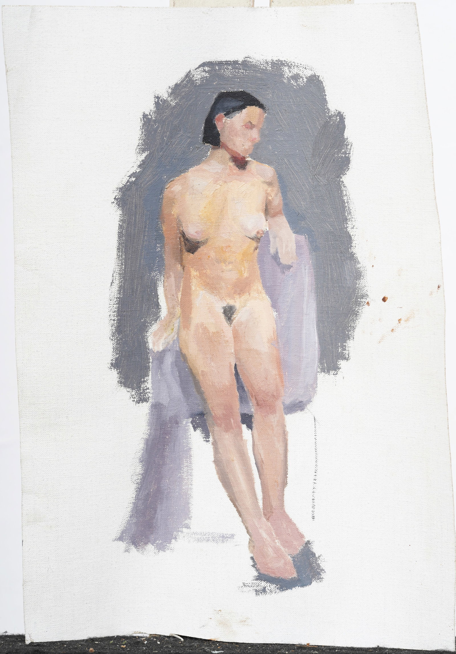 Vintage American Impressionist Nude Woman Portrait Original Oil Painting: Vintage American modernist nude oil painting. Oil on canvas, unstretched. Measuring: 11 by 8 inches overall. Please see all images for condition. Size is measured and written on the back of the painti