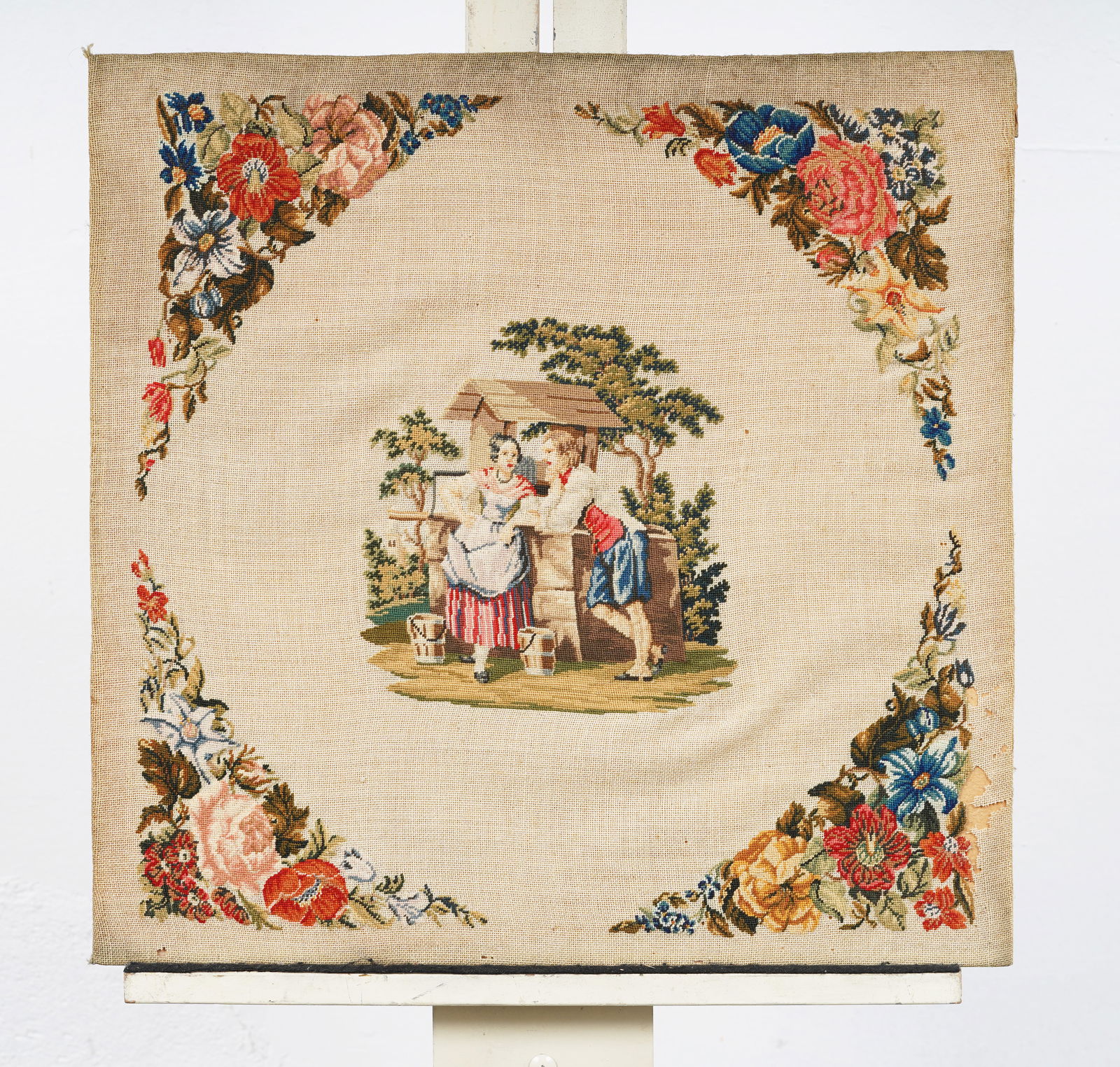 Antique American Hooked Needlepoint Portrait (1 of 6)