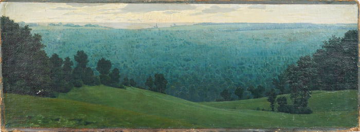 Panoramic European Impressionist Landscape Signed Original Oil Painting