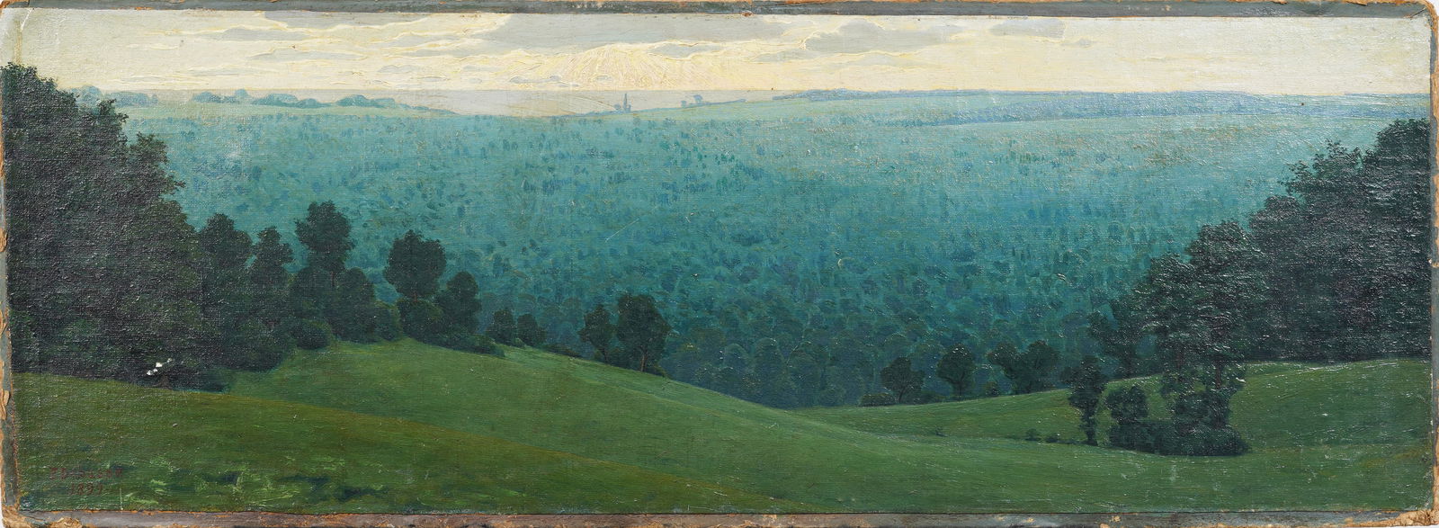 Panoramic European Impressionist Landscape Signed Original Oil Painting (1 of 6)