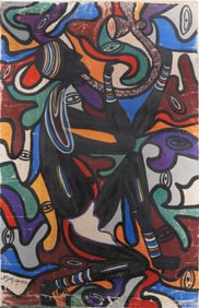 Vintage Modernist African Abstract Figural Portrait Signed Original Oil Painting