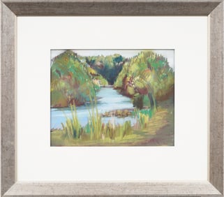 Vintage American Modernist Pastel Landscape Original Framed Signed Painting