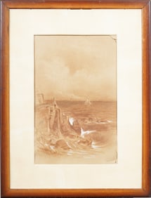 Antique American Framed Coastal Seascape Pastel