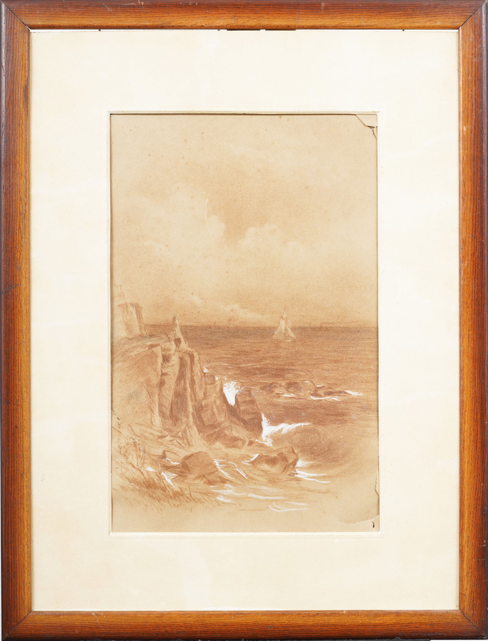 Antique American Framed Coastal Seascape Pastel (1 of 8)