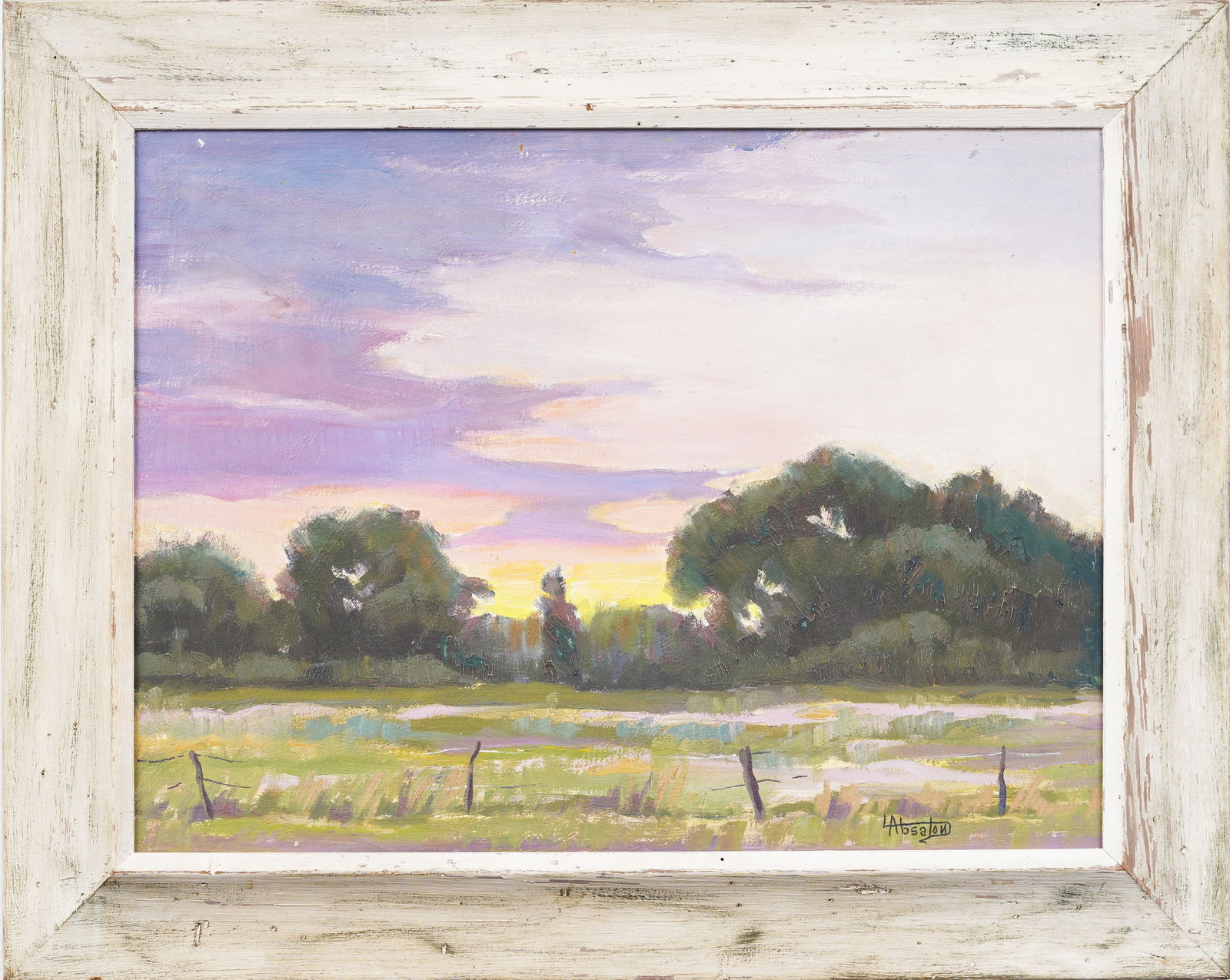 Louis Absolon Vintage American Modernist Sunset Landscape Framed Oil Painting (1 of 8)