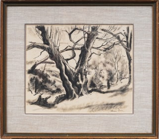 Lamar William Dodd (1909-1996) Signed American Botanical Garden Modernist Framed Drawing 1939