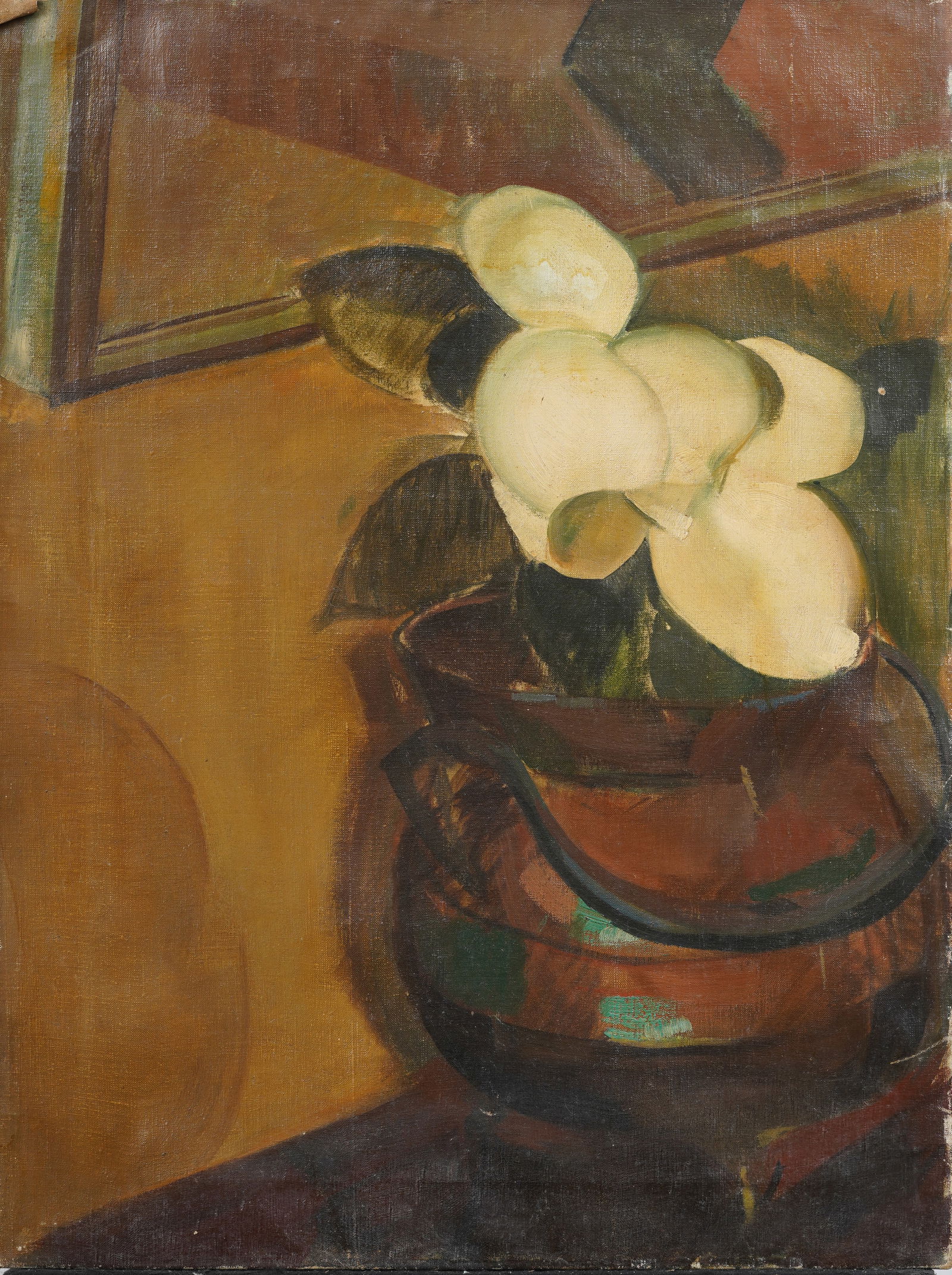 Antique American Modernist Interior Flower Still Life Original Oil Painting (1 of 5)
