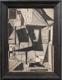 Vintage American Modernist Abstract Framed Original Drawing