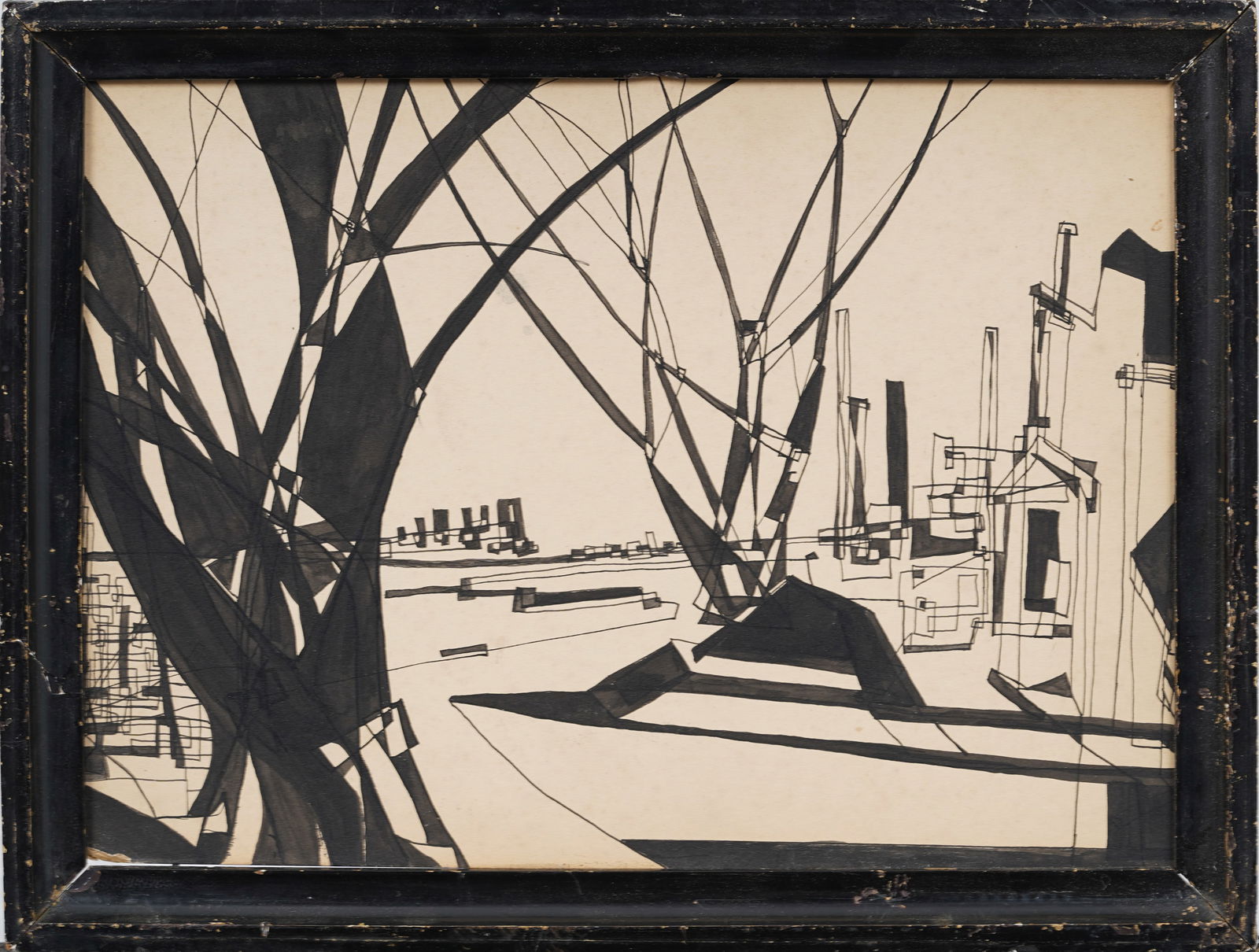 Vintage American Modernist Abstract Framed Original Landscape Drawing (1 of 4)