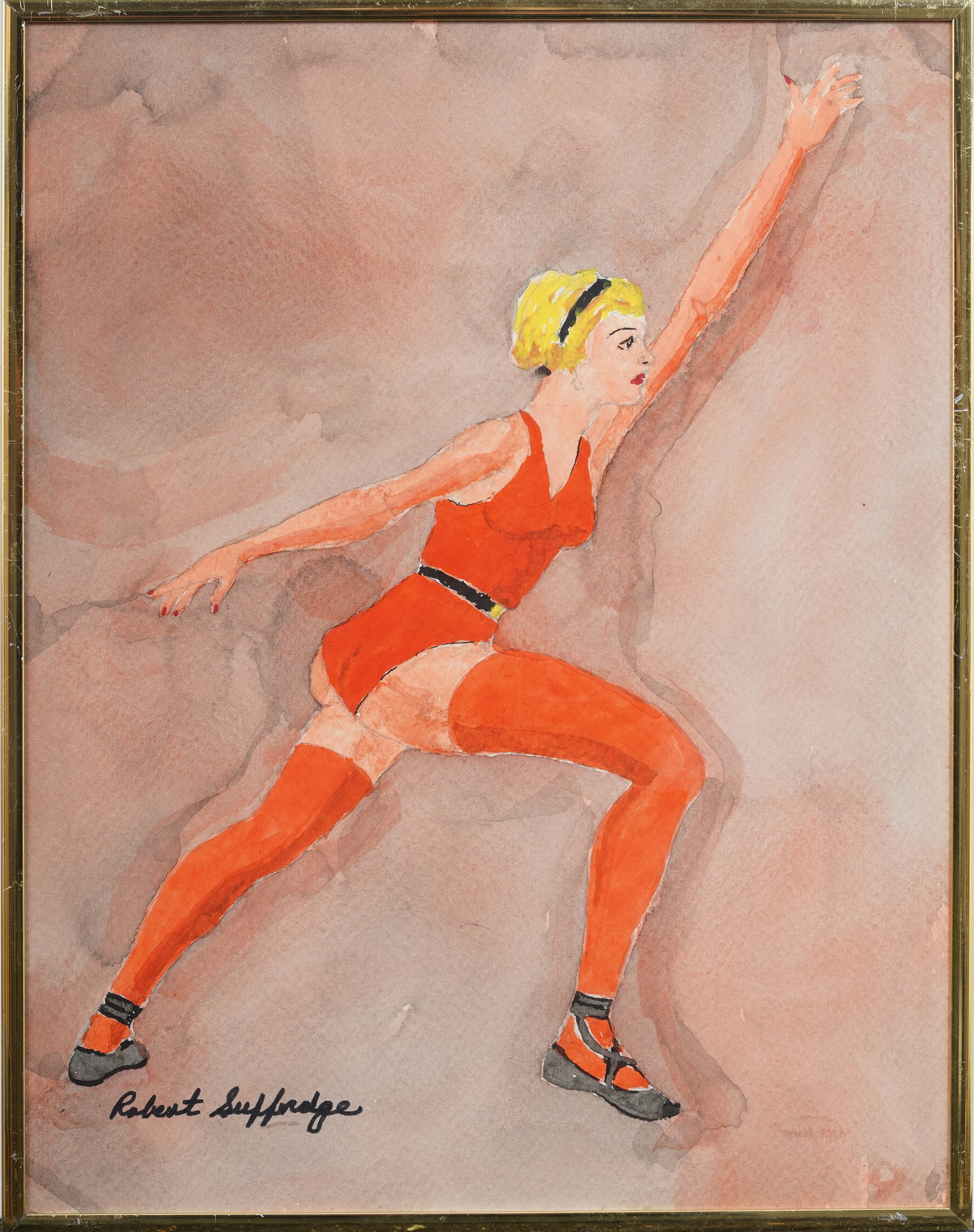 Vintage American School Modernist Ballerina Portrait Framed Original Painting: Vintage American modernist painting. Watercolor on paper. Signed. Framed. Measuring: 15 by 12 inches overall, and 14.25 by 11.25 painting alone. Please see all images for condition. Size is measured a