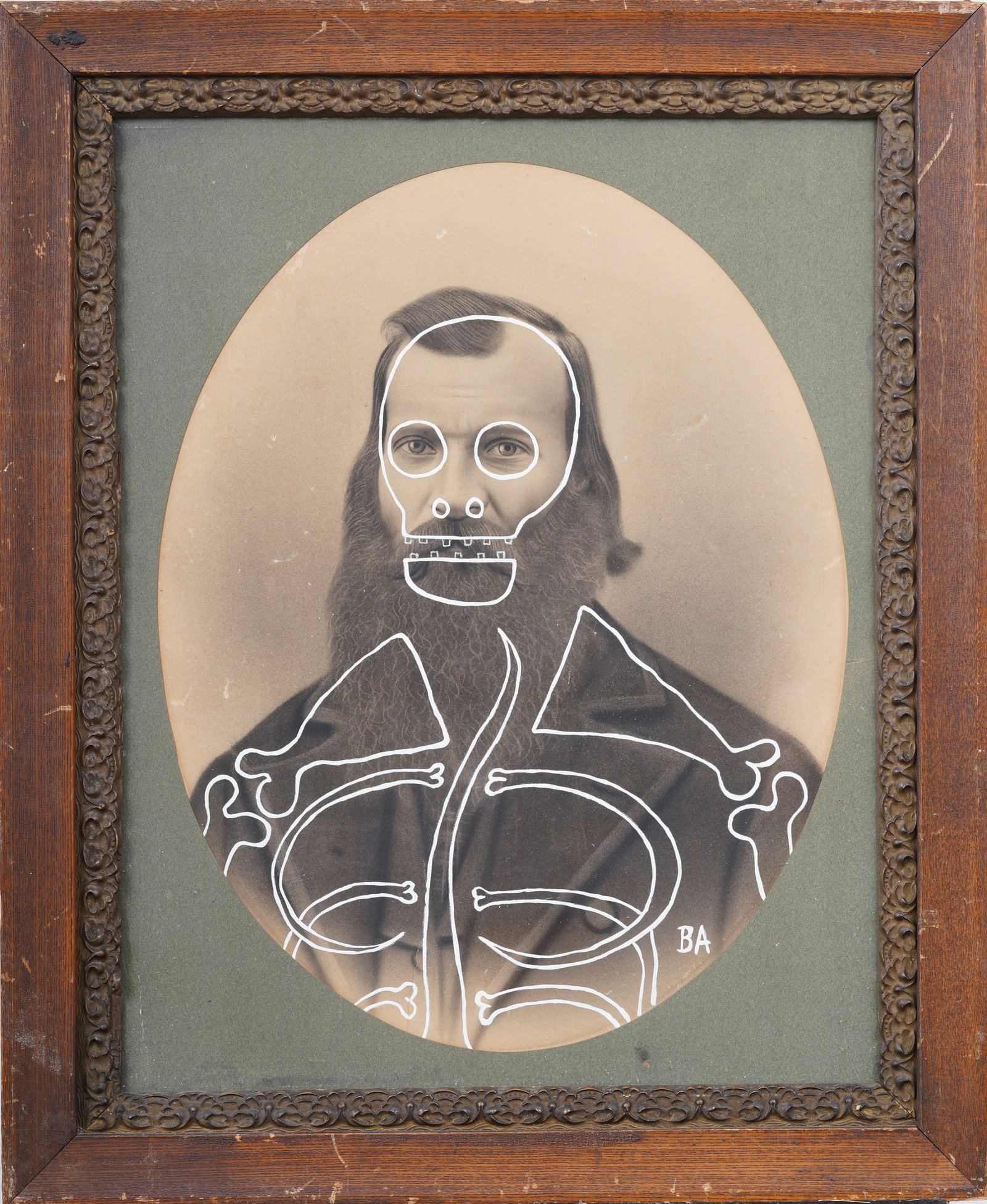 Butch Anthony Contemporary Mixed Media Modernist American School Portrait Painting: Vintage American modernist painting by Butch Anthony, founder of the Museum of Wonder in Seale, Alabama. Butch Anthony is a contemporary, self-taught artist, maker, and collector of objects and antiqu