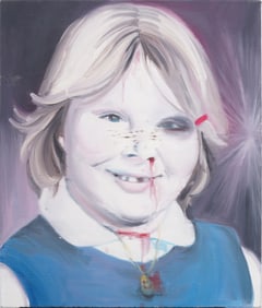 Kellie O'Bosky Colwell Tough Girl Portrait Unusual Modernist Signed Oil Painting
