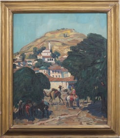 Vintage Orientalist Town View Finely Painted Important Framed Original Camel Oil Painting