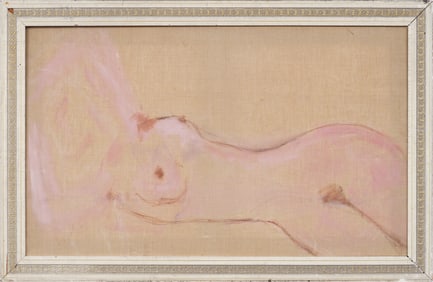 Vintage American Modernist Nude Woman Portrait Framed Large Original Oil Painting