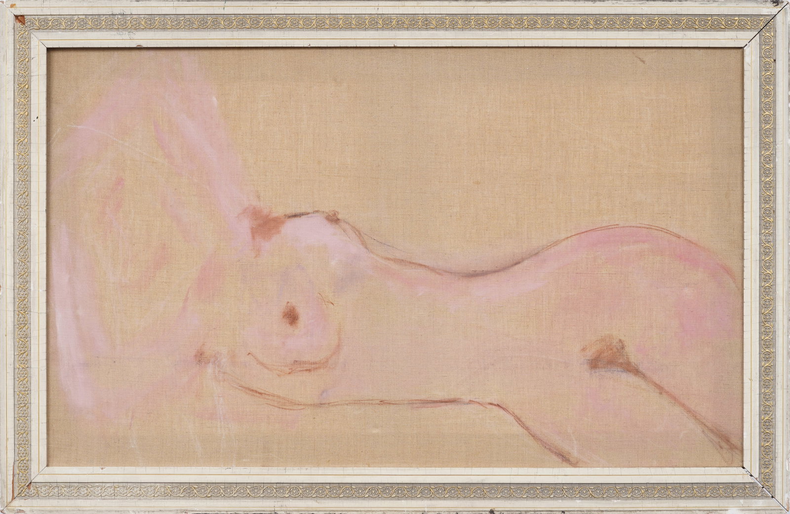 Vintage American Modernist Nude Woman Portrait Framed Large Original Oil Painting: Vintage American modernist nude oil painting. Oil on canvas. Framed. Measuring: 22 by 34 inches overall, and 18 by 30 painting alone. Please see all images for condition. Size is measured and written 
