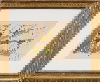 Vintage Finely Framed Surreal Dragonfly Abstract Portrait American School Modernist 1965 Painting