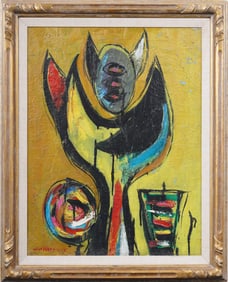 Emerson S. Woelffer (1914 - 2003) Vintage American Signed Abstract Expressionist Rare Oil Painting