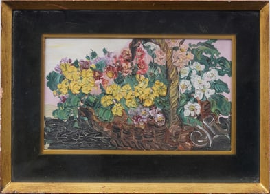 Gladys Robinson (1895 - 1971) Signed Modernist Primrose Flower Still Life Painting Hammer Galleries