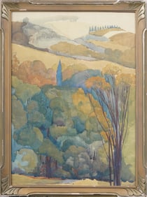 Antique American School Art Nouveau Framed Landscape Original Painting
