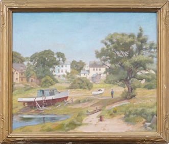 Felix Bosch Antique American Impressionist Framed Lake Landscape Original Oil Painting