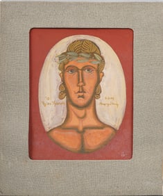 Signed Greek Modernist Male Portrait Framed Original Oil Painting