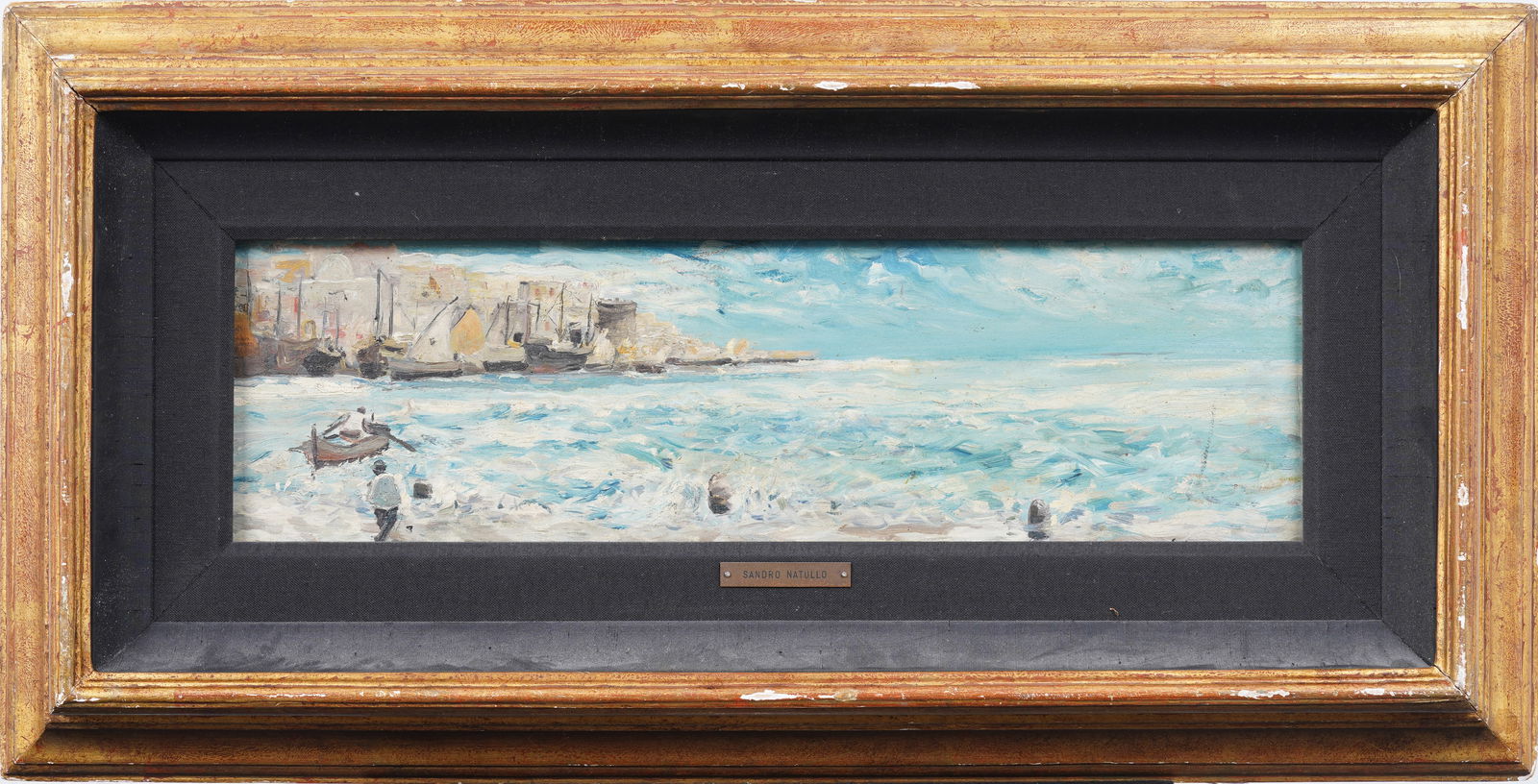 Sandro Natullo Antique Italian Coastal Framed Seascape Signed Mediterranean Sea Original Painting (1 of 9)