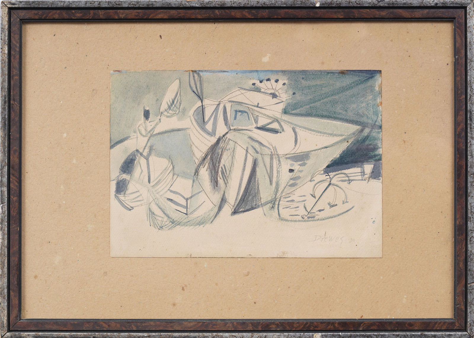 Werner Drewes (1899 - 1985) Signed 1980 Cubist Abstract Seascape Framed Painting (1 of 7)