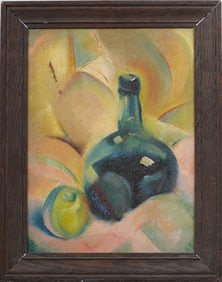 Antique Fauvist American Modernist Still Life Framed Cubist Oil Painting