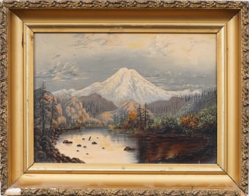 Antique American Mt Hood Oregon Landscape Framed Oil Painting Circle of Eliza Barchus (1857 - 1959)